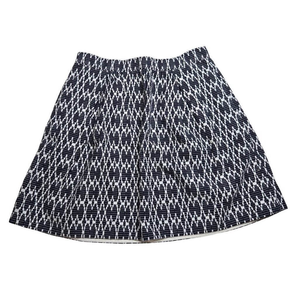 J.Crew Skirt Womens 8 Blue‎ White Geometric Textured Lined Zip Pockets Pleated